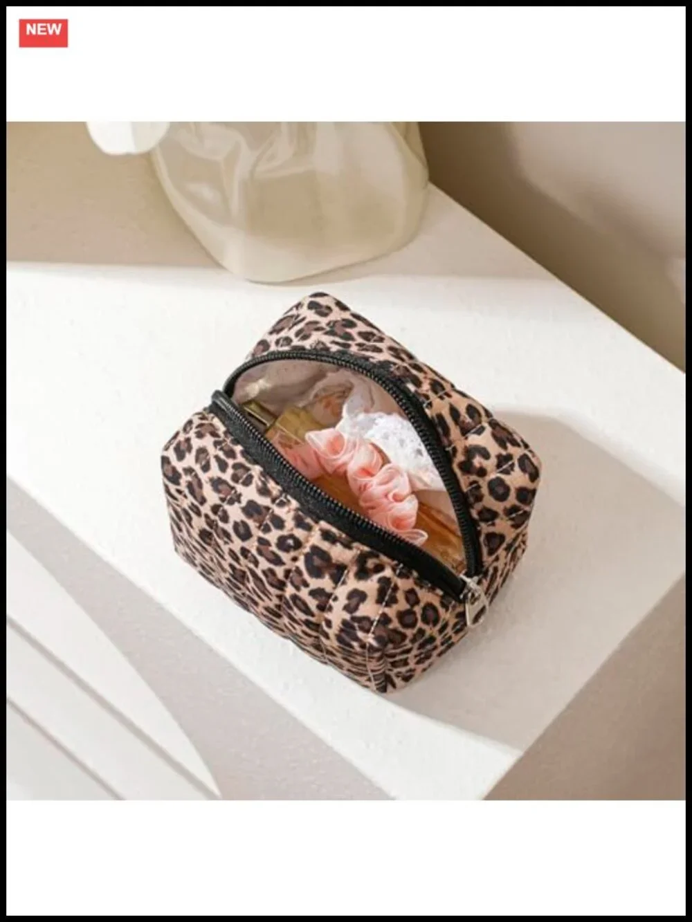 Mini Quilted Cosmetic Bag with Zipper, Flower Pattern Makeup Pouch for Purse,